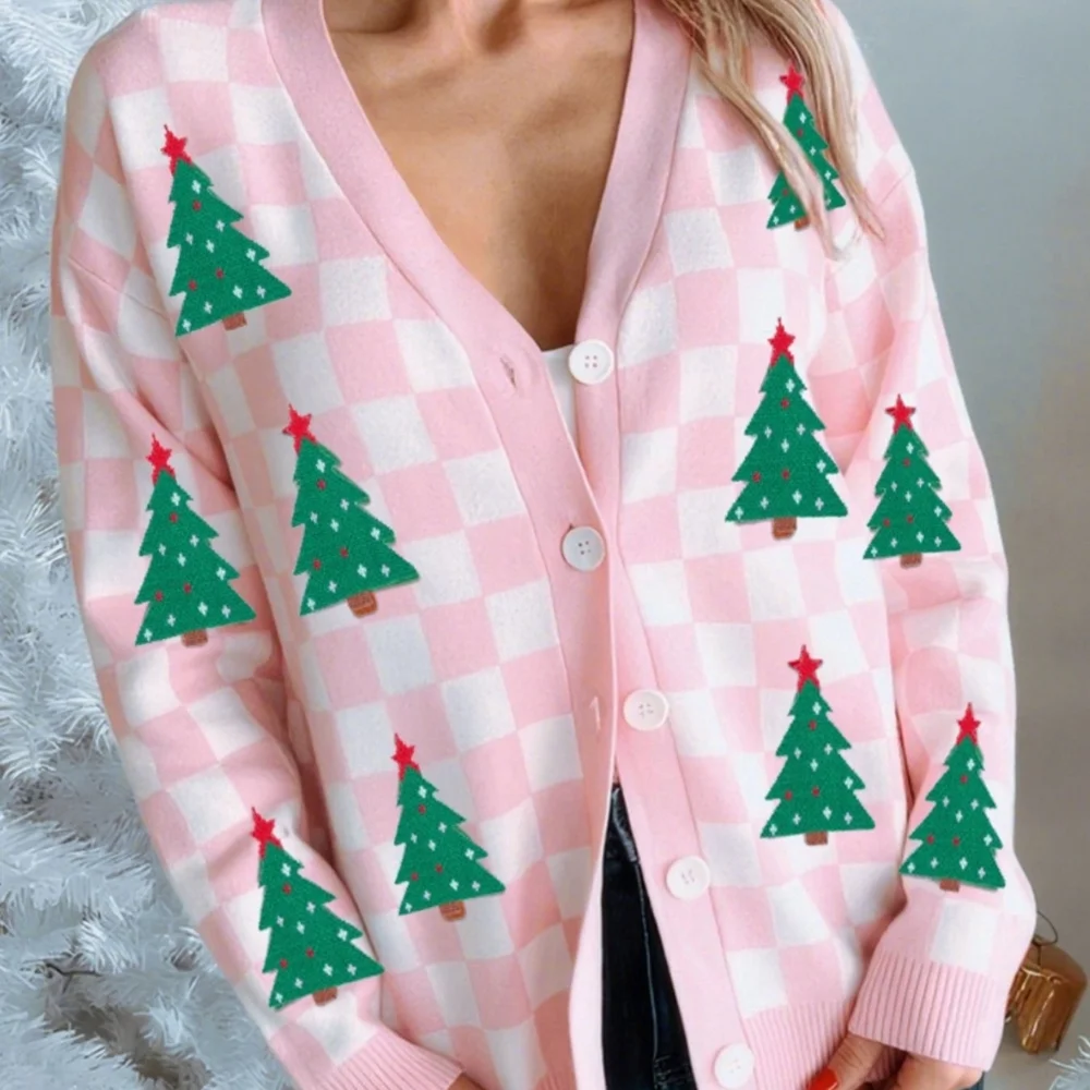 Merry Check Cardigan - Pink